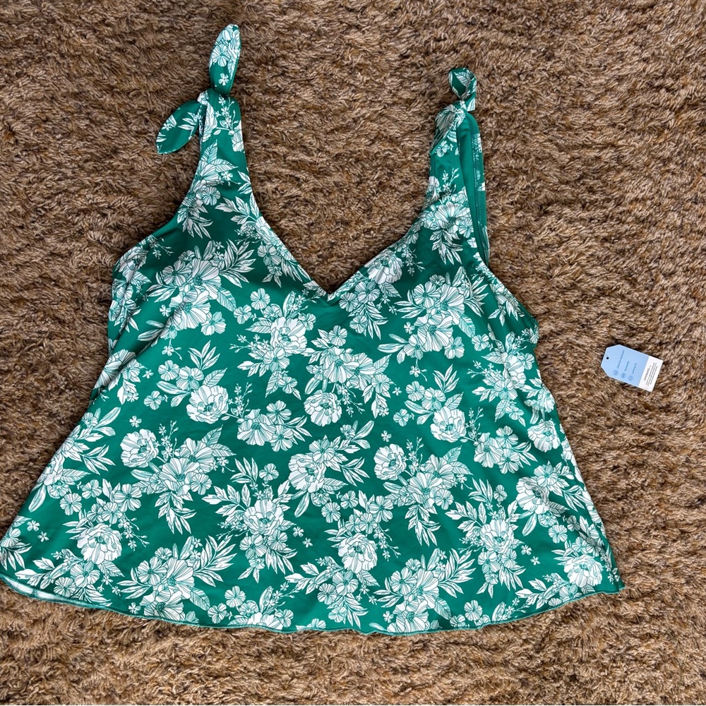 NWT Lands' End Teal Green Floral Swim Top size 18